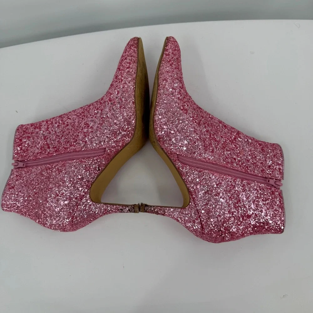 Allegra K Womens Pink Glitter Pointed Toe Kitten Heel Ankle Boots Size 9 Glam